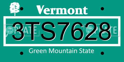 3TS7628 Vermont License Plate