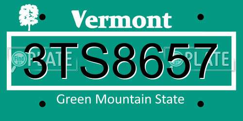 3TS8657 Vermont License Plate