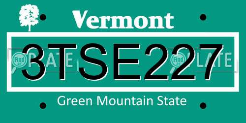 3TSE227 Vermont License Plate