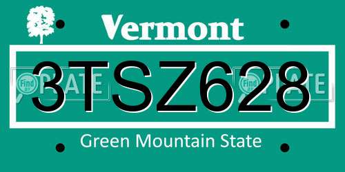 3TSZ628 Vermont License Plate