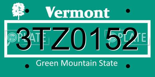 3TZ0152 Vermont License Plate