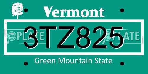 3TZ825 Vermont License Plate