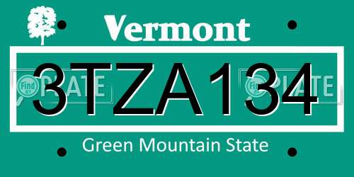 3TZA134 Vermont License Plate