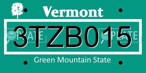 3TZB015 Vermont License Plate