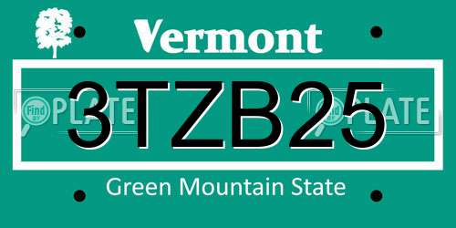 3TZB25 Vermont License Plate