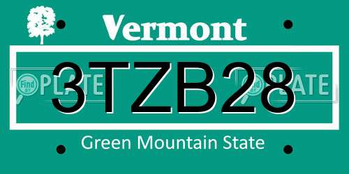 3TZB28 Vermont License Plate