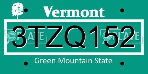 3TZQ152 Vermont License Plate