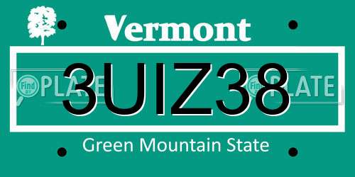 3UIZ38 Vermont License Plate