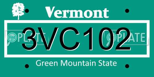 3VC102 Vermont License Plate