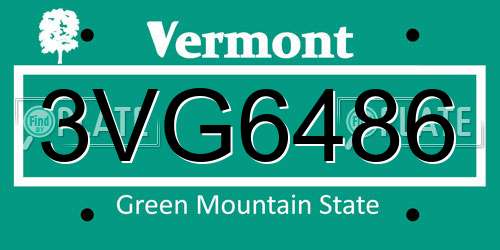 3VG6486 Vermont License Plate