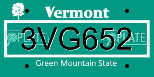 3VG652 Vermont License Plate
