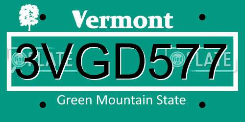 3VGD577 Vermont License Plate