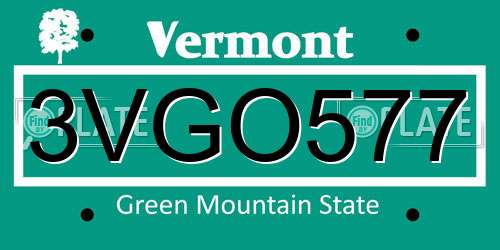3VGO577 Vermont License Plate