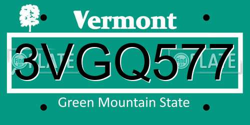 3VGQ577 Vermont License Plate