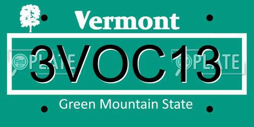 3VOC13 Vermont License Plate