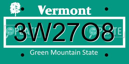 3W27O8 Vermont License Plate