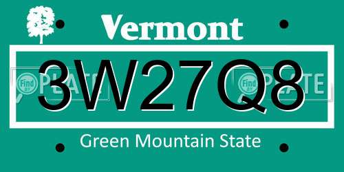 3W27Q8 Vermont License Plate