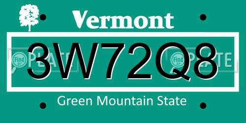 3W72Q8 Vermont License Plate