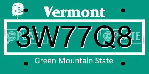3W77Q8 Vermont License Plate