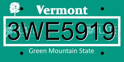 3WE5919 Vermont License Plate