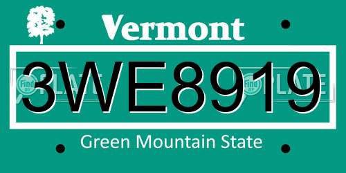 3WE8919 Vermont License Plate