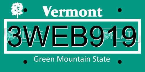 3WEB919 Vermont License Plate