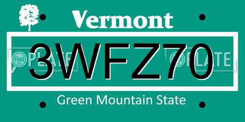 3WFZ70 Vermont License Plate