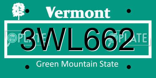 3WL662 Vermont License Plate