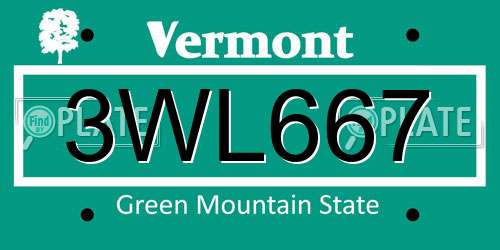 3WL667 Vermont License Plate