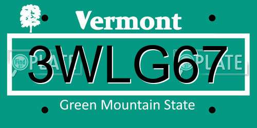 3WLG67 Vermont License Plate