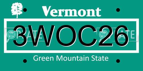 3WOC26 Vermont License Plate