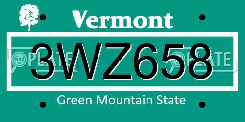 3WZ658 Vermont License Plate