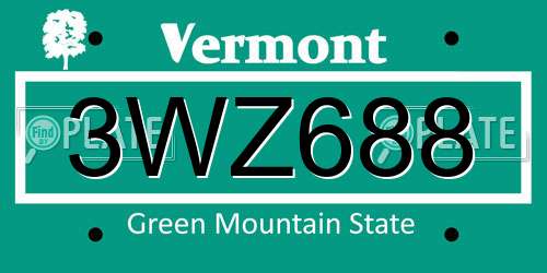 3WZ688 Vermont License Plate