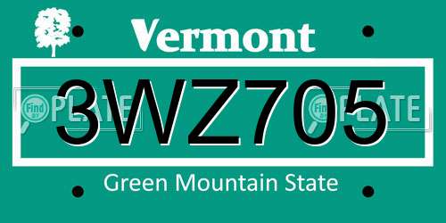 3WZ705 Vermont License Plate