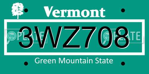 3WZ708 Vermont License Plate