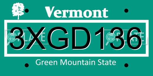3XGD136 Vermont License Plate