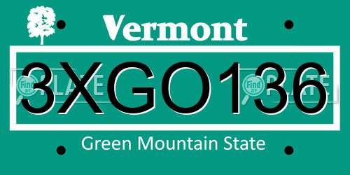 3XGO136 Vermont License Plate