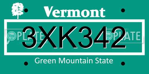 3XK342 Vermont License Plate