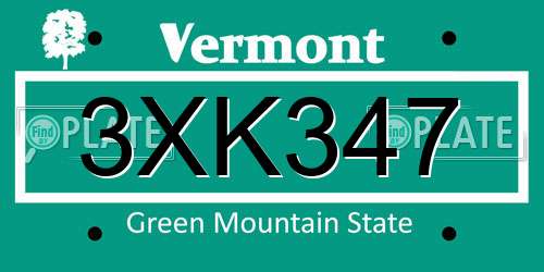 3XK347 Vermont License Plate