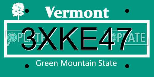 3XKE47 Vermont License Plate