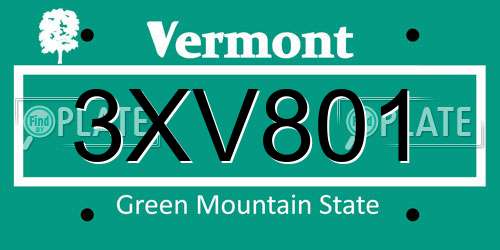 3XV801 Vermont License Plate