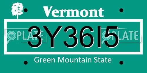 3Y36I5 Vermont License Plate