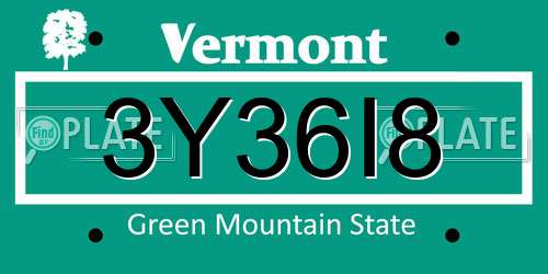 3Y36I8 Vermont License Plate