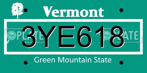 3YE618 Vermont License Plate