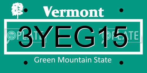 3YEG15 Vermont License Plate