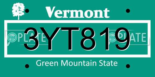 3YT819 Vermont License Plate