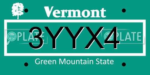3YYX4 Vermont License Plate