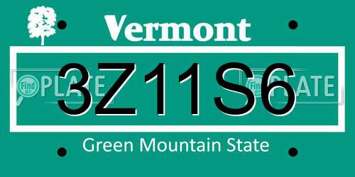 3Z11S6 Vermont License Plate