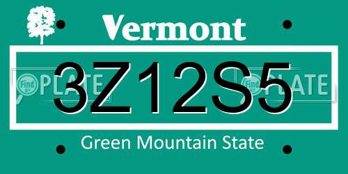 3Z12S5 Vermont License Plate