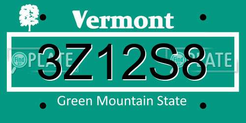 3Z12S8 Vermont License Plate